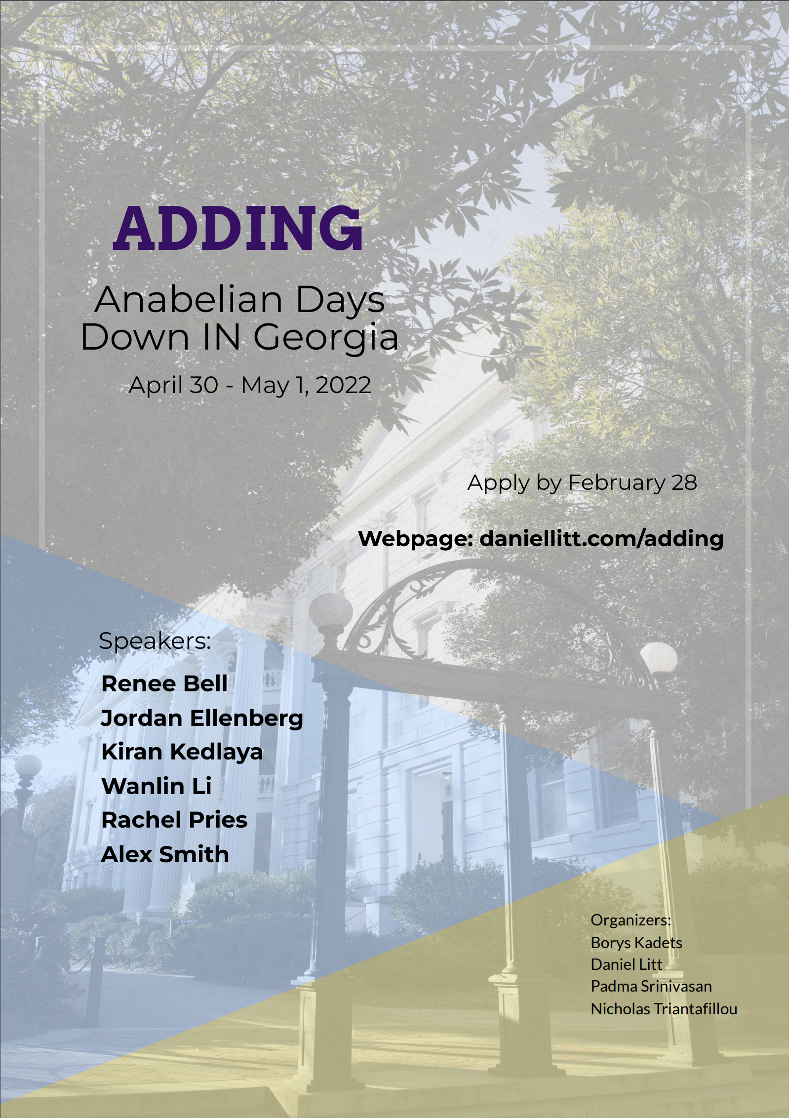 Poster for ADDING: Anabelian Days Down in Georgia, April 30–May 1, 2022.